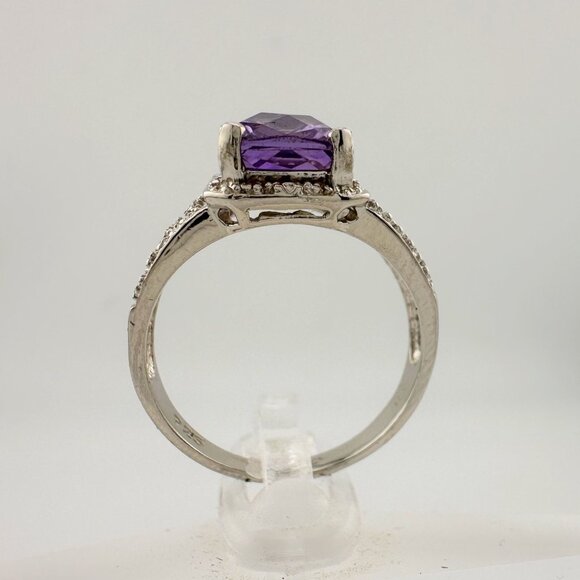 Beautiful Emerald Cut 2.25 Carat Amethyst Ring - Sterling w Diamond Accent Size - Picture 3 of 16